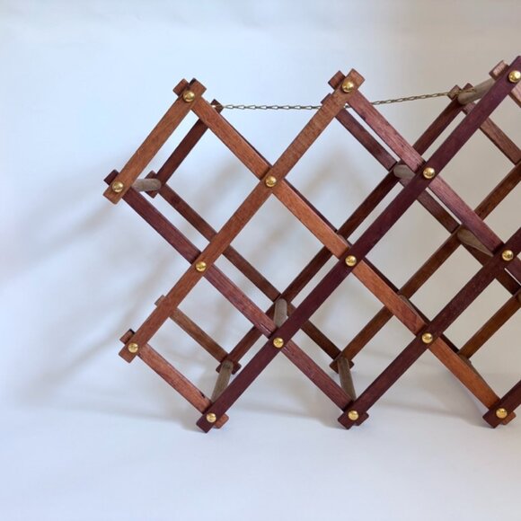 Vintage Mid-Century Wooden Wine Rack with Brass Accents – Holds 10 Bottles - Picture 2 of 5